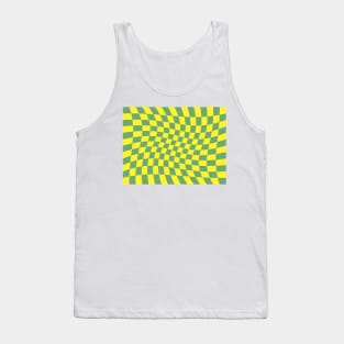 Twisted Checkered Square Pattern - Yellow & Fern Green Tank Top